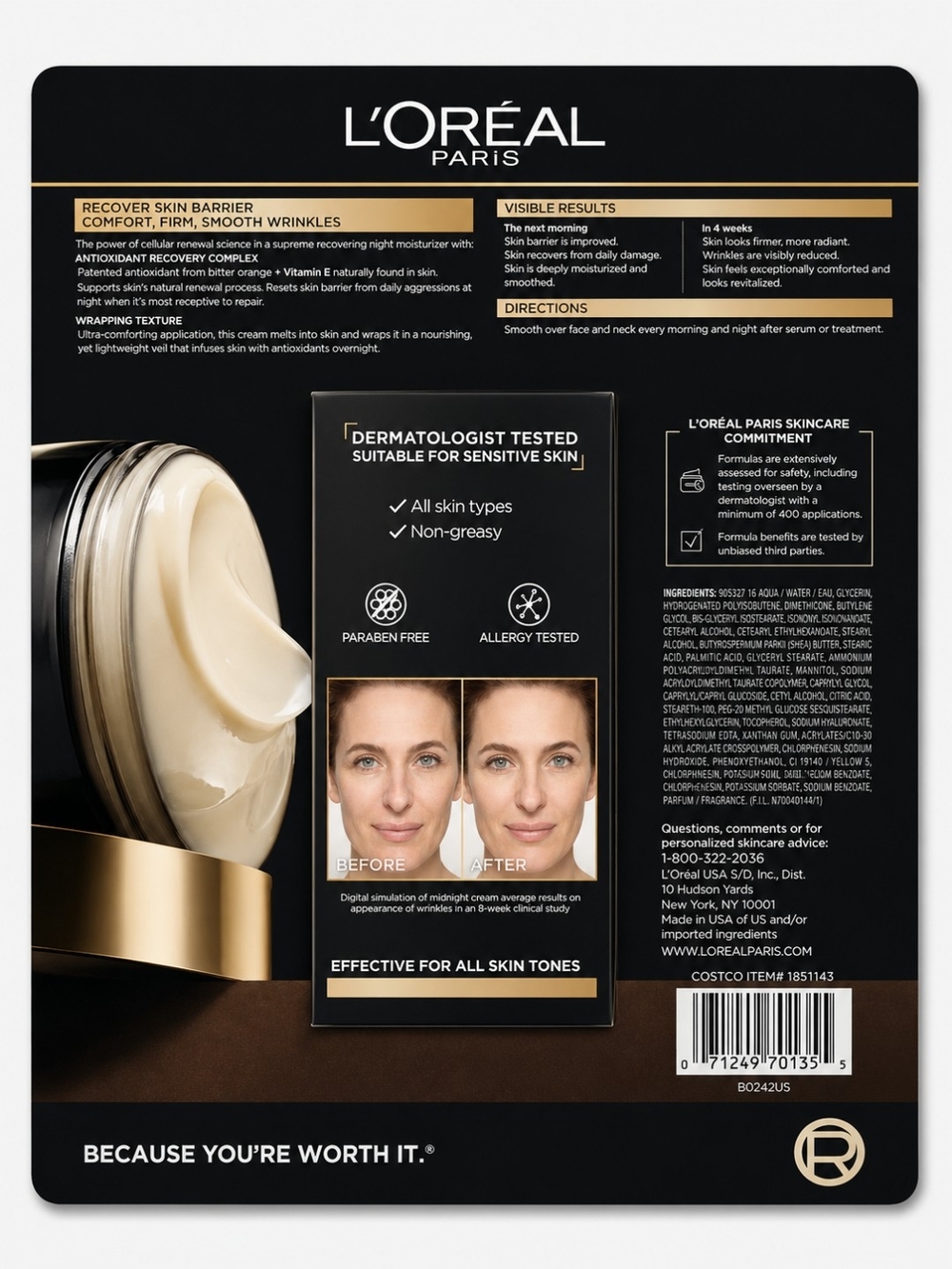 L'Oreal Paris Recover Skin Barrier Night Moisturizer - Black & Gold Packaging